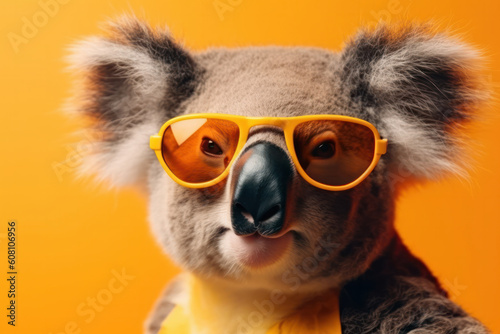 Stylish koala rocking cool sunglasses and trendy accessory while relaxing in sunny Australian eucalyptus tree. Iconic symbol of wildlife conservation. AI generated. Generative AI © sorapop