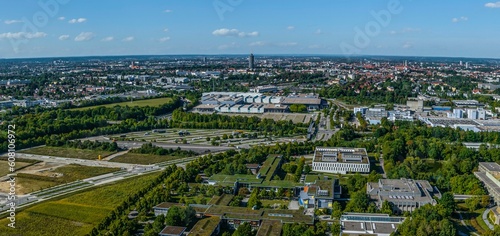 Augsburg - Ausblick auf die s  dlichen Stadtbezirke und das Messezentrum auf dem Hochfeld 