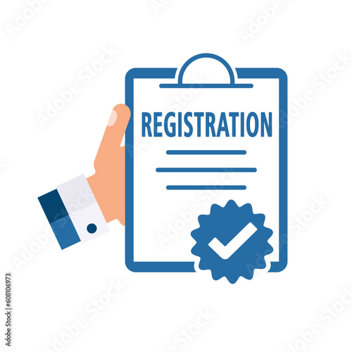 The concept of a document with a confirmed registration.Legal use.Vector illustration isolated on white background.