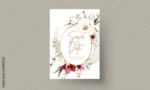 elegant boho wedding invitation card with dried floral and maroon flower