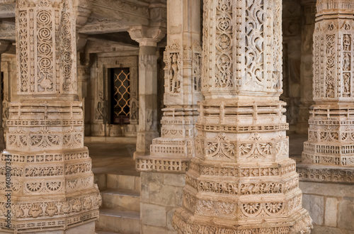 Intricate architecture of historic Jain temple in Ranakpur, Rajasthan, India. Built in 1496. photo