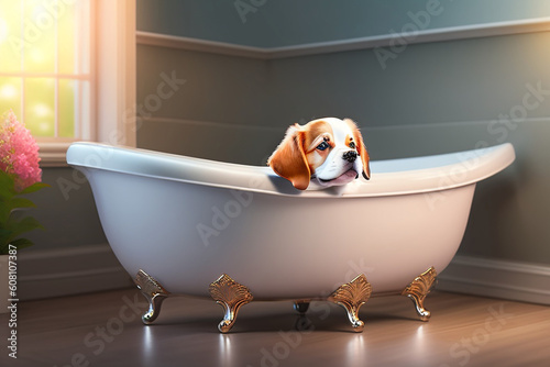 dog in the bathroom. Generative AI © AI Stocks