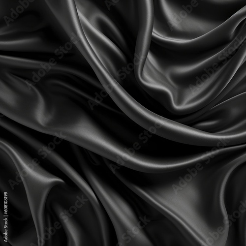 Black crumpled fabric material, created with generative AI