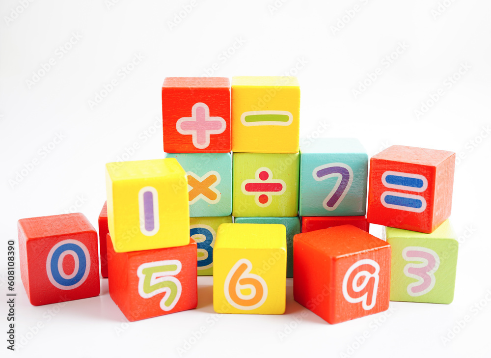Number wood block cubes for learning Mathematic, education math concept. Number wood block cubes for learning Mathematic, education math concept.
