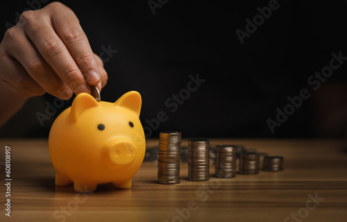 money save concept, businessman keeping money in a piggy bank. financial planning, save money for the future, Savings and pensions, finance, investment, Financial planning.