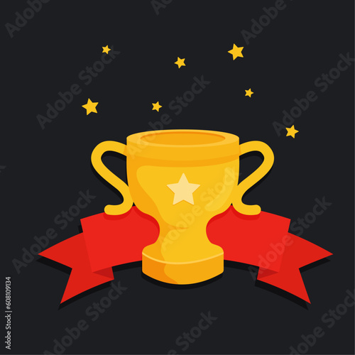 champ cup with red ribbon and stars background vector illustration