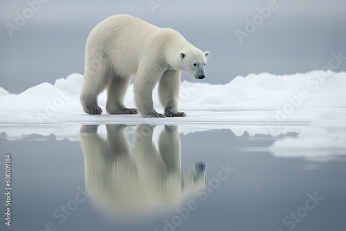 Protecting the Arctic  Majestic Polar Bear on Melting Ice. Generative AI.