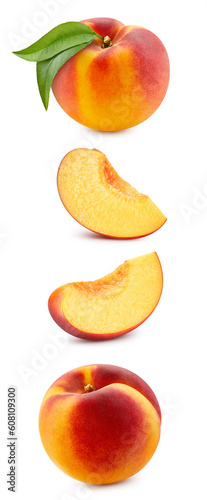 Peach collection. Peach with clipping path isolated on a white background. Full depth of field