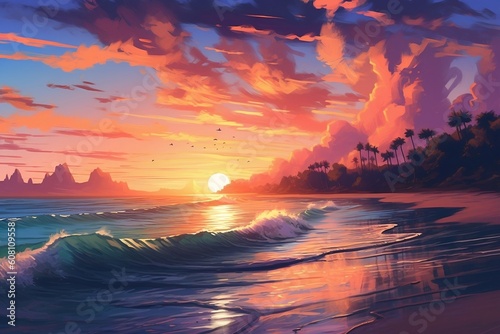 Beach Sunset Image. Generative AI
