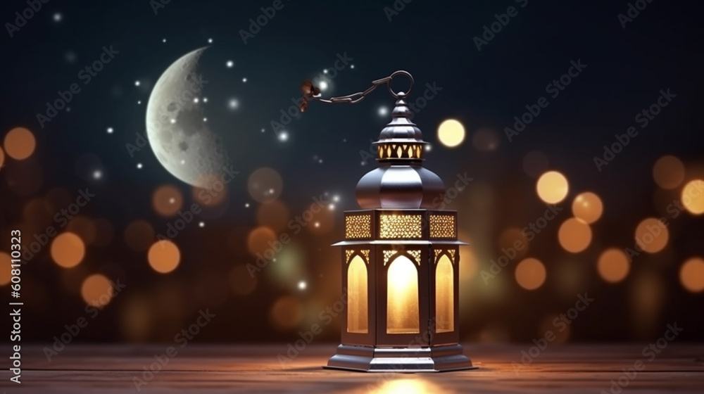 islamic background with moon lanterns and mosque for ramadan eid ul fitr and eid al adha eid milad muharram generative ai islamic background with moon lanterns and mosque for ramadan eid ul fitr and eid al adha eid milad muharram generative ai