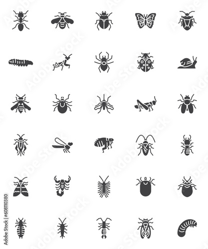 Obraz na płótnie Insects animals vector icons set