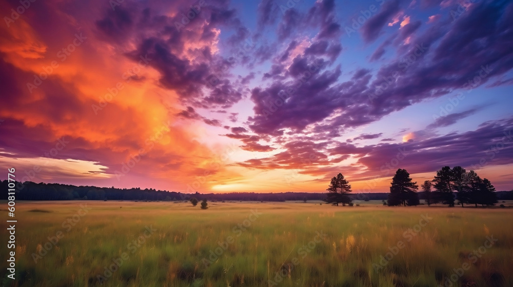 Sunset over a grass meadow Sunset over a grass meadow