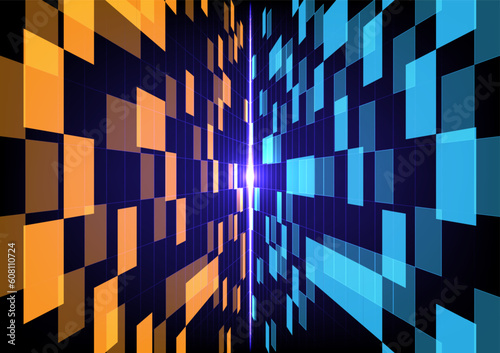 Technology perspective background in yellow and blue grid color