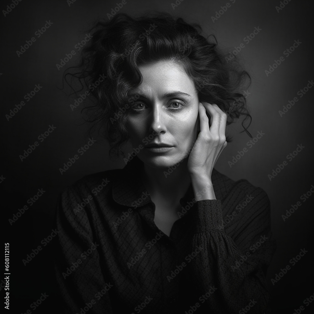 Monotone picture creation of a woman with anxiety is Generative AI Monotone picture creation of a woman with anxiety is Generative AI