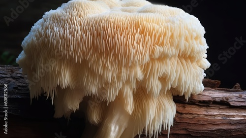 Lion's Mane Mushroom, Beneficial and Nutritious Natural Fungi - Generative AI Illustration photo