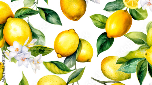 Seamless Floral Pattern. Lemon Fruits Background.