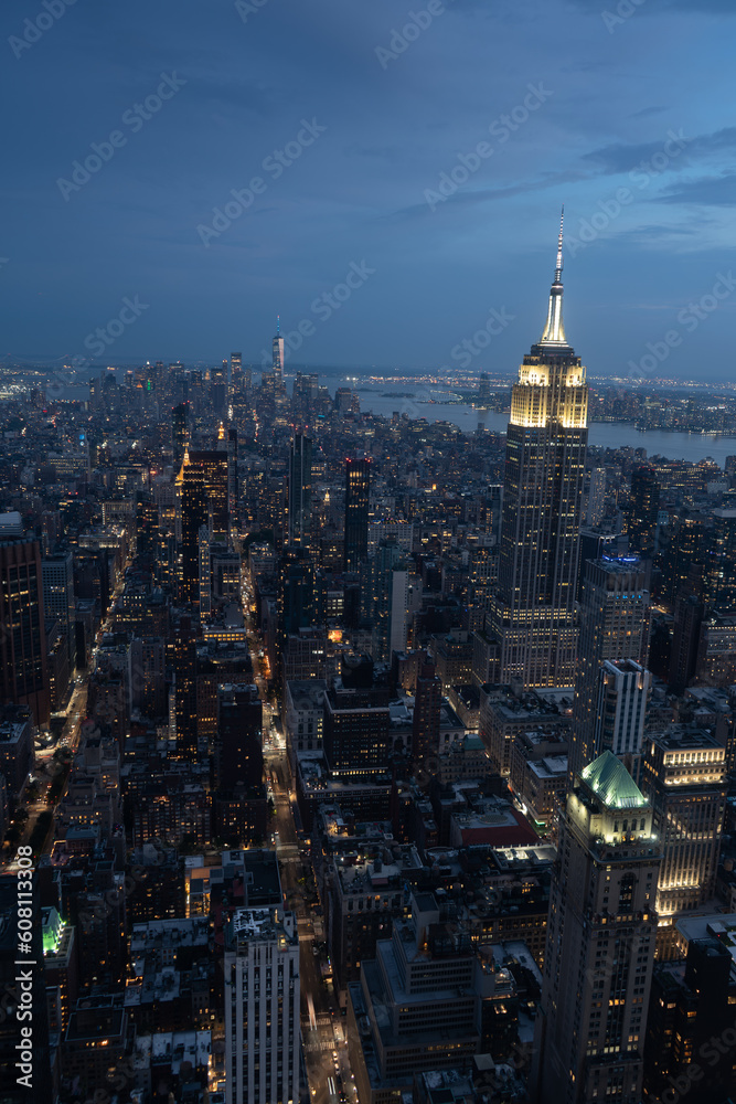 Nighttime New York City Manhattan Aerial View