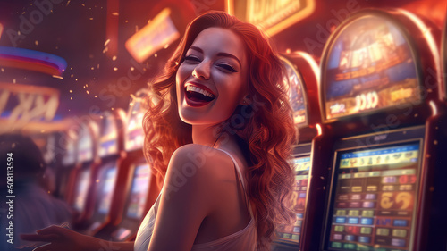 Foto plays casino slots. Generative AI