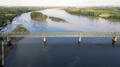 Foto Pavia Lombardy - drone view of river Po' and Ticino in full maximum flow at the