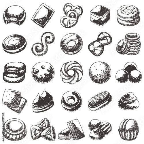 Silhouette illustration of types of flour cookies abstract art style, perfect for sticker and decoration