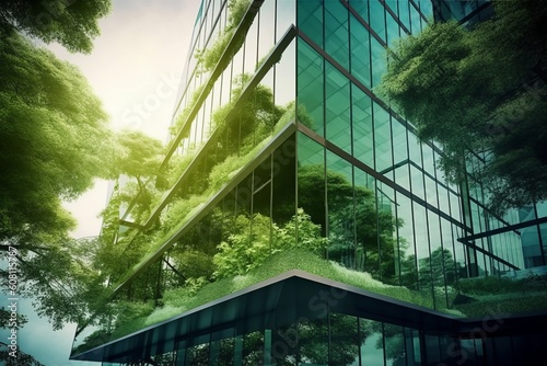 Modern City's Sustainable Office Building: A Sublime Example of Environmental Friendliness, Generative AI.