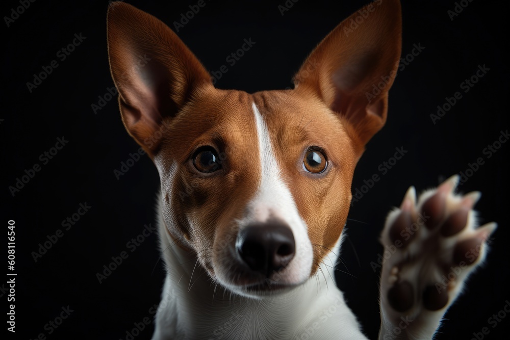Portrait of a dog breed Basenji on a black background Ai generated