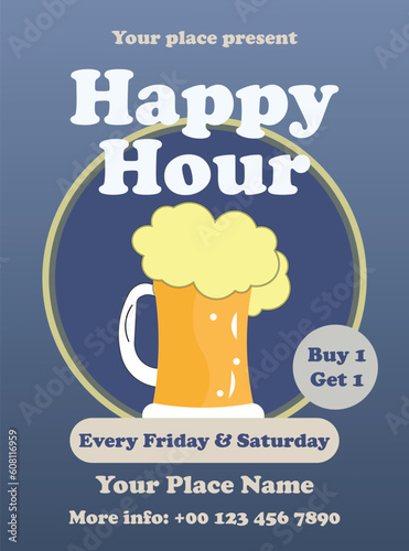 happy beer hour celebration party poster flyer social media post design