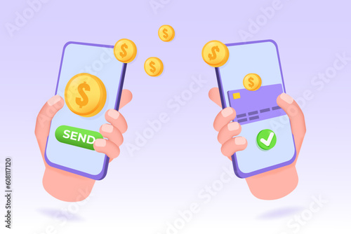 3d realistic Fast money transaction, budget estimate, time is money, concept. Financial services, quick loan approval, cash transfer, online payment. Vector illustration.
