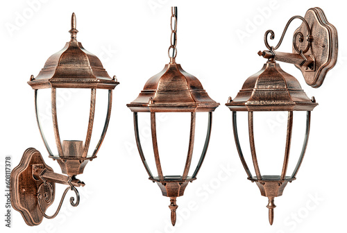 set of classic red copper street light isolated