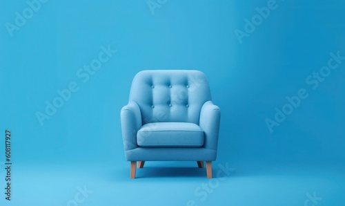Single Armchair isolated on Blue Background with Copy Space. Generative AI