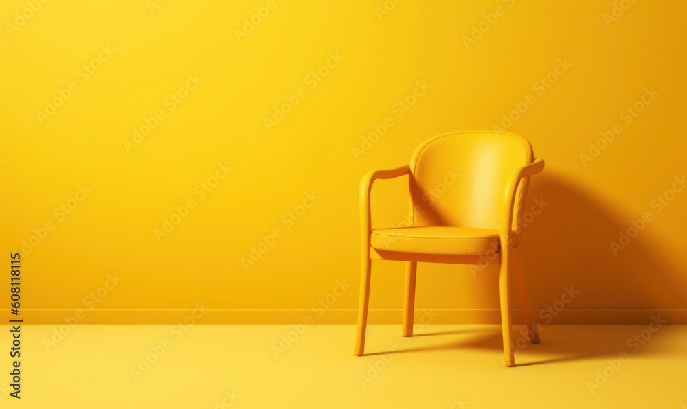 Single Armchair isolated on Yellow Background with Copy Space. Generative AI Single Armchair isolated on Yellow Background with Copy Space. Generative AI