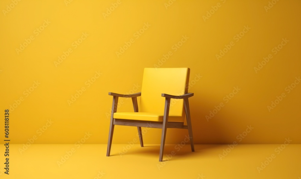 Obraz premium Single Armchair isolated on Yellow Background with Copy Space. Generative AI