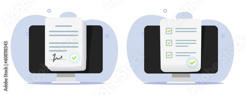 Online quiz test digital electronic signature vector icon, virtual check list exam survey from graphic illustration, legal terms contract agreement certificate, expertise audit checklist image clipart