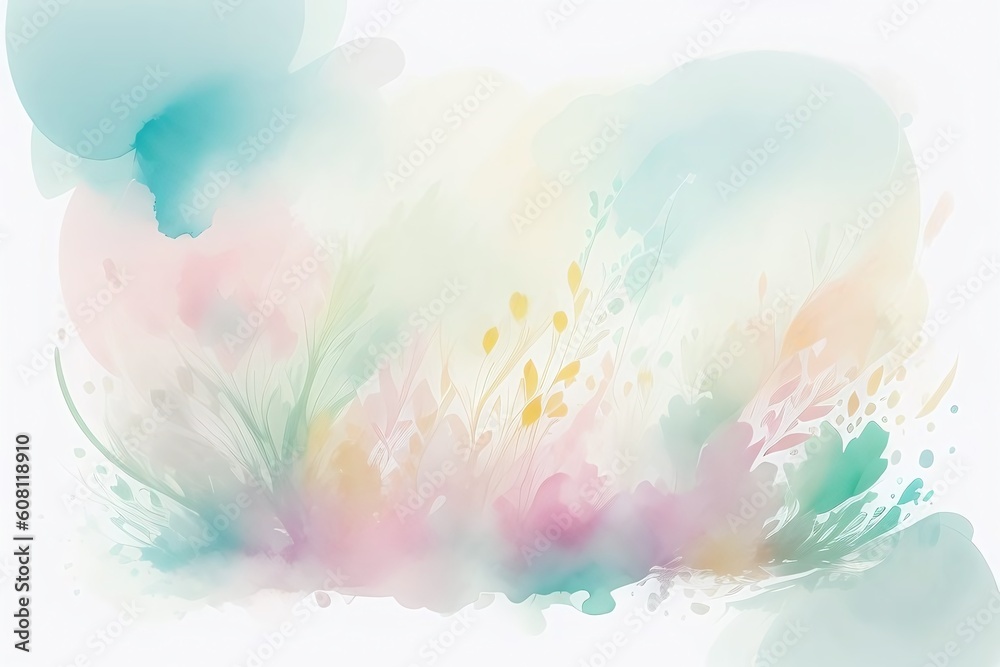 Air watercolor background with floral motifs and color spots. Generative AI
