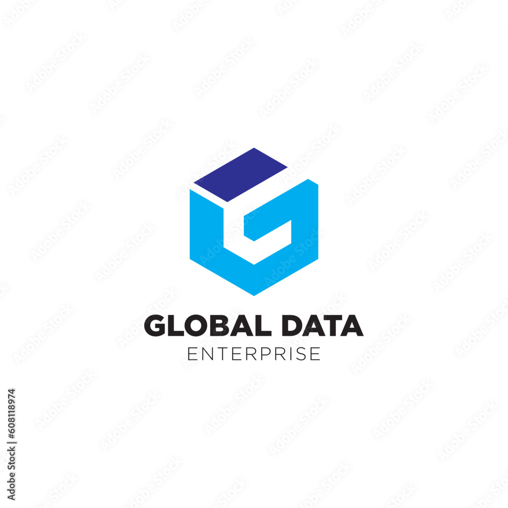 Letter g logo design with blue hexagon shape, Template element for technology business logos.