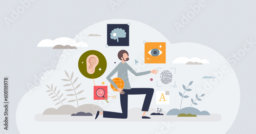 Web accessibility and website easy usage for disabled tiny person concept. Responsive online browsing with assistance help vector illustration. Programming touch sensitive site. Adjustable usability.
