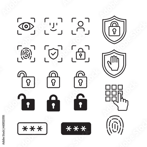 Security line icon set of vector