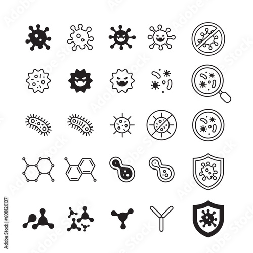 Germs line icon set of vector