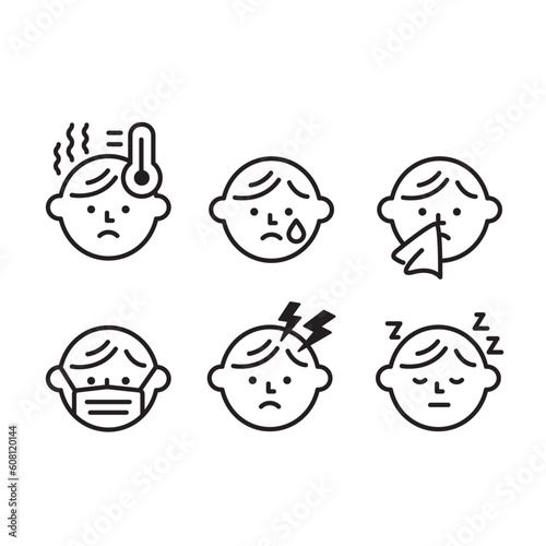 Sick person line icon set of vector