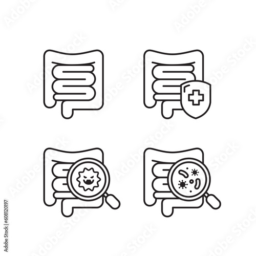 Intestinal, lactobacilli line icons set of vector