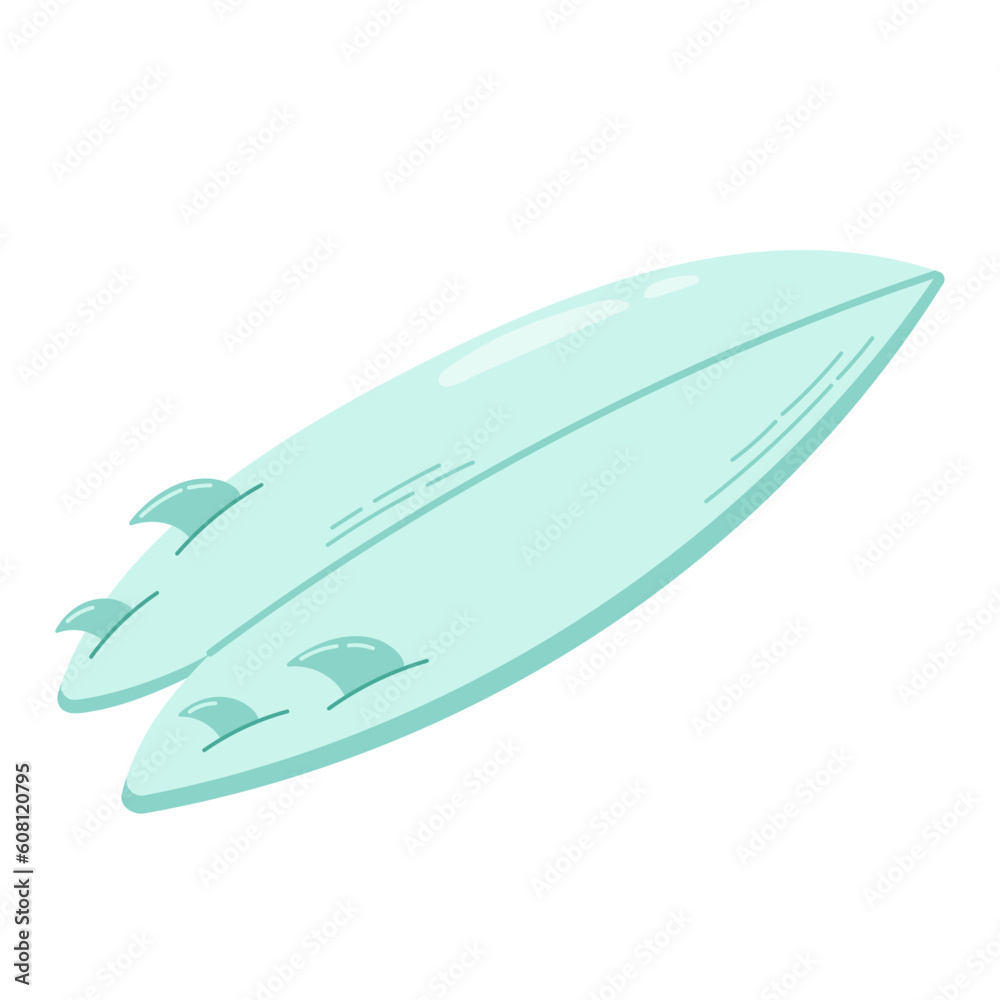 Fish-like water board with finned isolated on white background. Summer extreme sport implements. Flat vector illustration. Fish-like water board with finned isolated on white background. Summer extreme sport implements. Flat vector illustration.