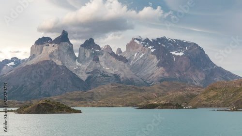 Time lapse of the Cuernos del Paine in Torres del Paine national park, Patagonia, Chile. photo