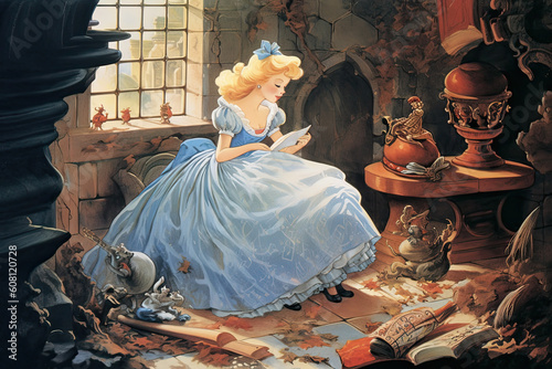Print op canvas Cinderella fairy tale story illustration, generated ai, generated, ai