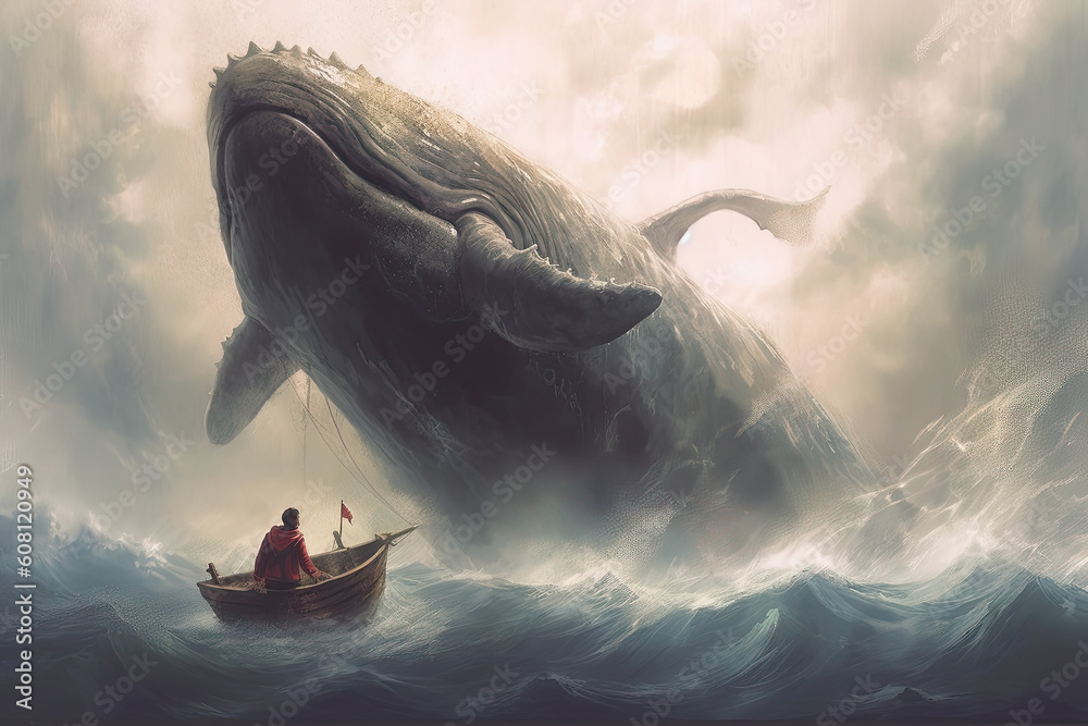 Jonah and the whale Bible religious story illustration, generated ai