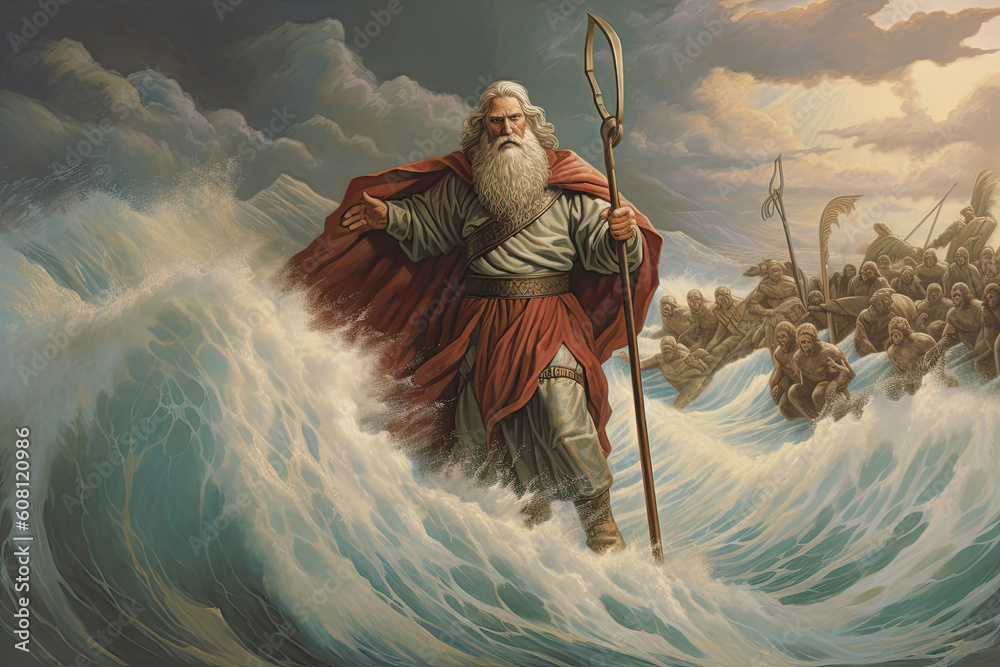 Moses Bible story parting the red sea religious stories of God, generated ai, generated, ai - obrazy, fototapety, plakaty 