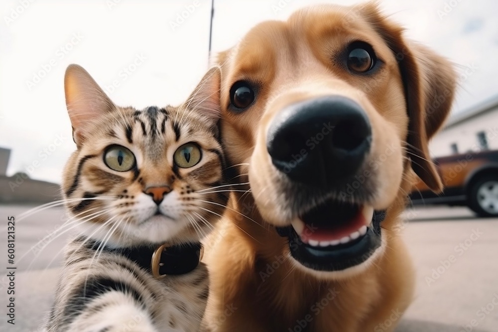 Dog and Cat Selfie Image. Generative AI