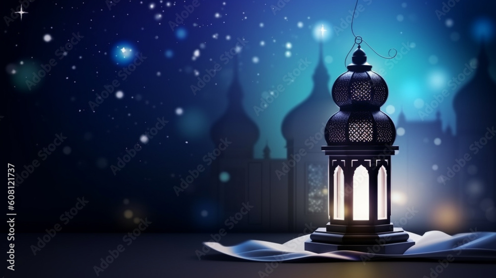 islamic background with moon lanterns and mosque for ramadan eid ul fitr and eid al adha eid milad muharram generative ai islamic background with moon lanterns and mosque for ramadan eid ul fitr and eid al adha eid milad muharram generative ai
