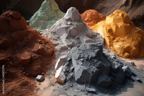 Piles of mined and refined rare earth elements, generative AI