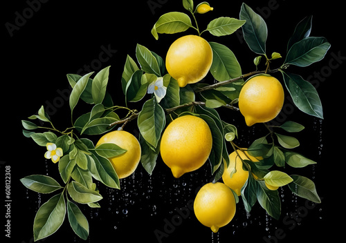 Lemon with branches botanical composition isolated