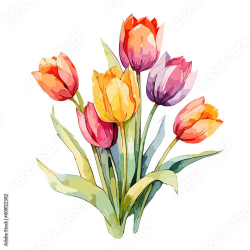 water color tulip bouquet illustration in isolated vector format